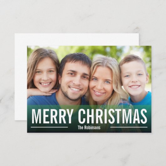 休日のモダン写真カードメリークリスマスグリーン 招待状 (正面/裏面)