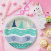 休日のモミの木の雪片の雪のクリスマス ペーパープレート (パーティー)