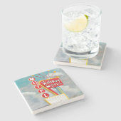 休日のモーテルの印 ストーンコースター (横)