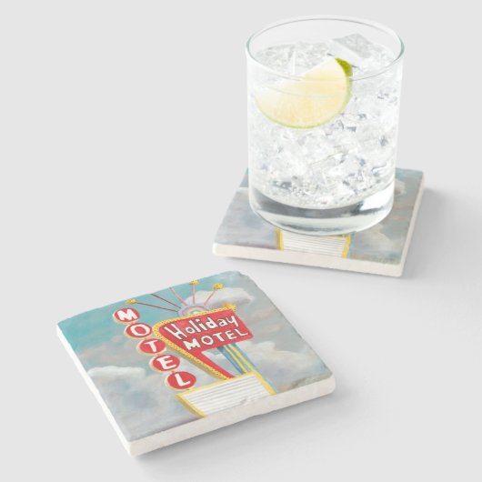 休日のモーテルの印 ストーンコースター (横)