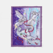 休日のユニコーンのフクロウおよびキツネ フリースブランケット (正面)