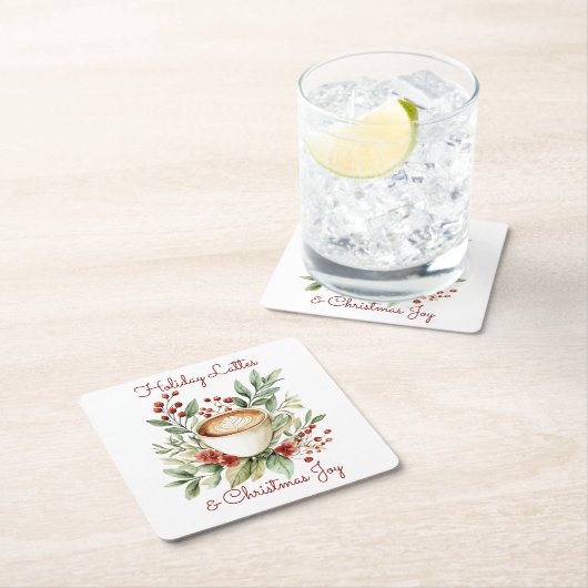 休日のラテとクリスマスジョイカスタマイズ スクエアペーパーコースター (インサイチュ)