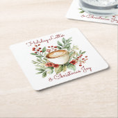 休日のラテとクリスマスジョイカスタマイズ スクエアペーパーコースター (アングル)