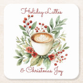 休日のラテとクリスマスジョイカスタマイズ スクエアペーパーコースター (正面)