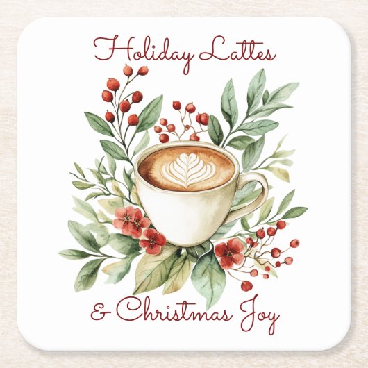 休日のラテとクリスマスジョイカスタマイズ スクエアペーパーコースター (正面)