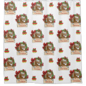 休日のリースとメリークリスマスサイン付き馬 シャワーカーテン (正面)