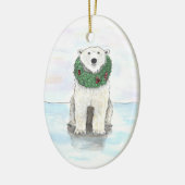 休日のリースのオーナメントを持つ白くま セラミックオーナメント (左)