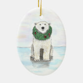 休日のリースのオーナメントを持つ白くま セラミックオーナメント (裏面)