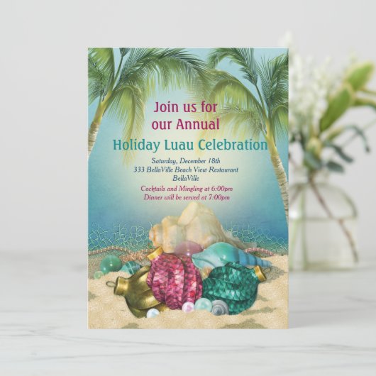 休日のルアウ（ハワイ式宴会）のビーチのパーティの招待状 招待状 (スタンド正面)