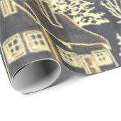 休日のヴィンテージの金ゴールドのクリスマスの村または家のGrosch ラッピングペーパー (ロールコーナー)