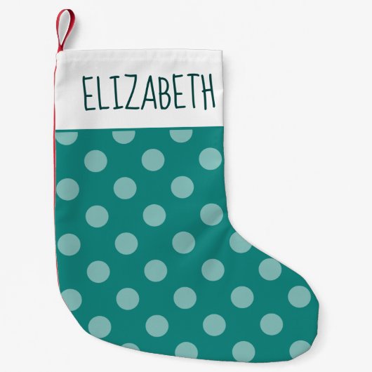 休日の一致カップルあなたの名前を追加水玉模様 スモールクリスマスストッキング (正面)