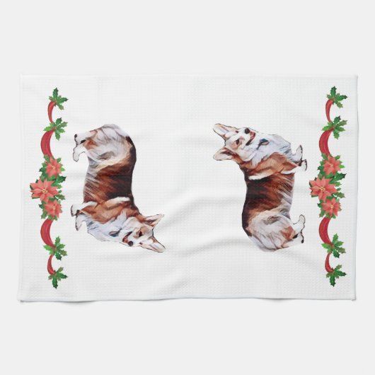 休日の三色のウェルシュコーギー キッチンタオル (横)