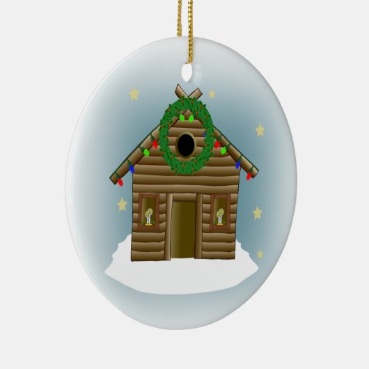 休日の丸太小屋のクリスマスのための家 セラミックオーナメント (右)