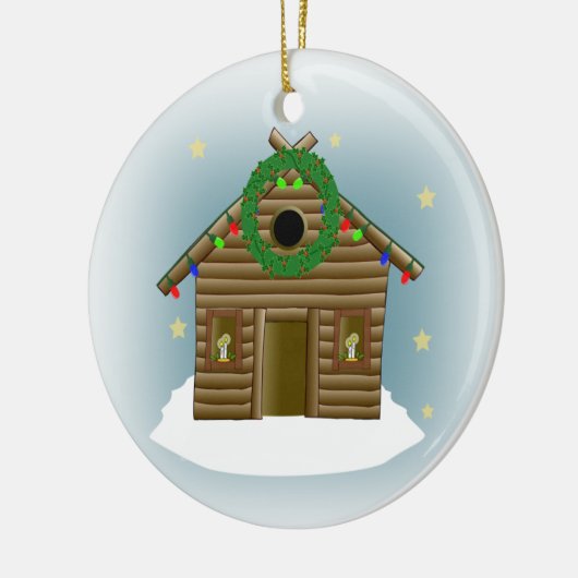休日の丸太小屋のクリスマスのための家 セラミックオーナメント (左)