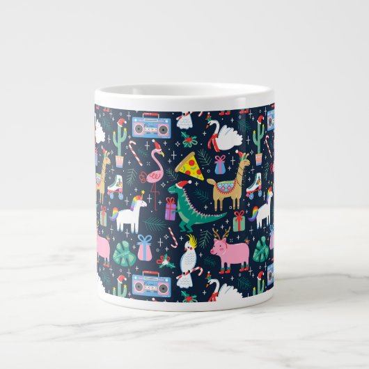 休日の予測できな動物とアイコンのパターン ジャンボコーヒーマグカップ (正面)