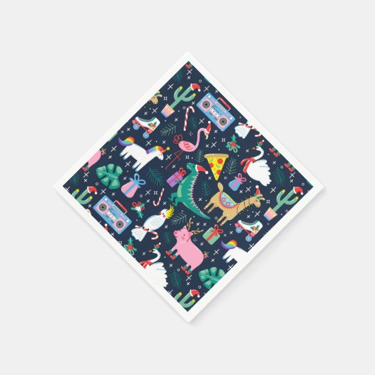 休日の予測できな動物とアイコンのパターン スタンダードカクテルナプキン (角)