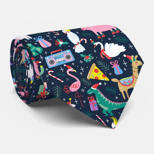 休日の予測できな動物とアイコンのパターン ネクタイ (ロール)