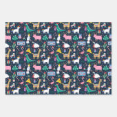 休日の予測できな動物とアイコンのパターン ラッピングペーパーシート (正面3)