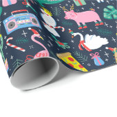 休日の予測できな動物とアイコンのパターン ラッピングペーパー (ロールコーナー)