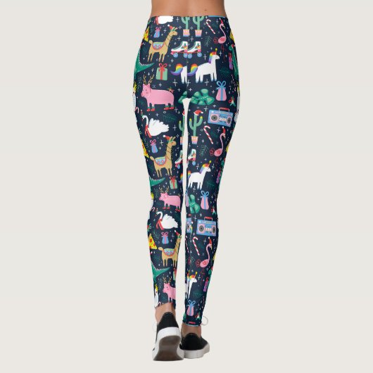 休日の予測できな動物とアイコンのパターン レギンス (裏面)