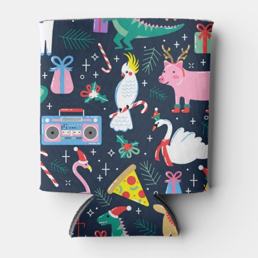 休日の予測できな動物とアイコンのパターン 缶クーラー (正面)