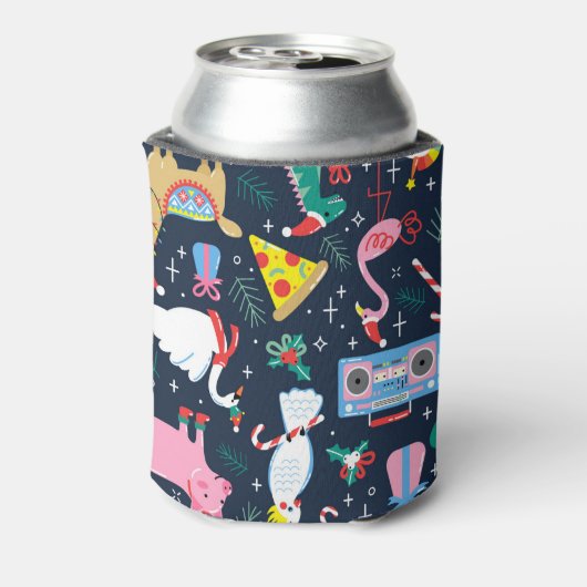 休日の予測できな動物とアイコンのパターン 缶クーラー (缶裏面)