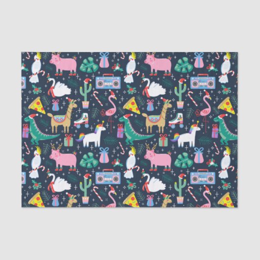 休日の予測できな動物とアイコンのパターン 薄葉紙 (正面)