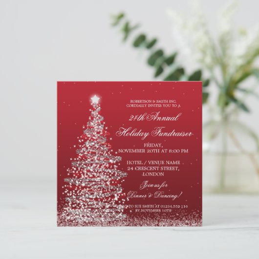 休日の企業のな基金調達者のお祭りの銀及び赤 招待状 (スタンド正面)