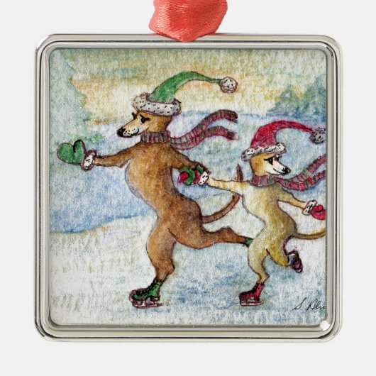 休日の伝統-スケートで滑る メタルオーナメント (正面)