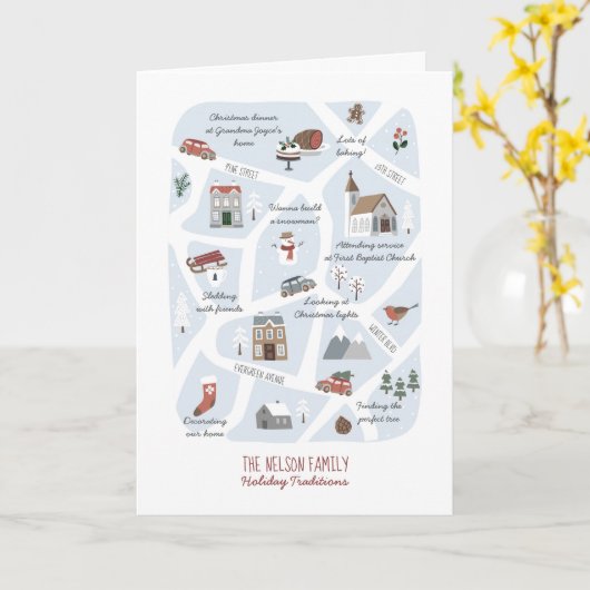 休日の伝統 – 私たちの家族の地図クリスマス カード (黄色い花)