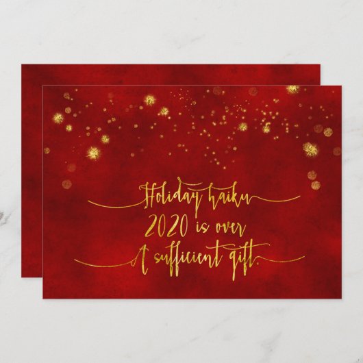 休日の俳句カード|赤い金箔のスクリプおもしろいト シーズンカード (正面/裏面)