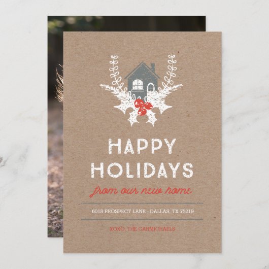 休日の写真カードのためのヴィンテージの家 シーズンカード (正面/裏面)