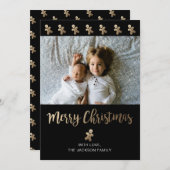 休日の写真カード|の黒い及び金のジンジャーブレッド シーズンカード (正面/裏面)