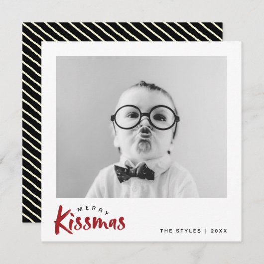 休日の写真カード|クラシックなレトロのクリスマスのキス シーズンカード (正面/裏面)
