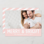 休日の写真カード |ピンクメリーモダンと明るい シーズンカード (正面/裏面)