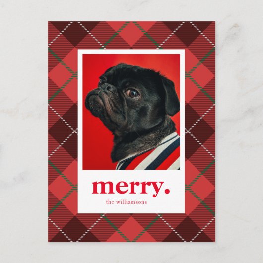 休日の写真クリスマス |赤いメリー格子縞 ポストカード (正面)