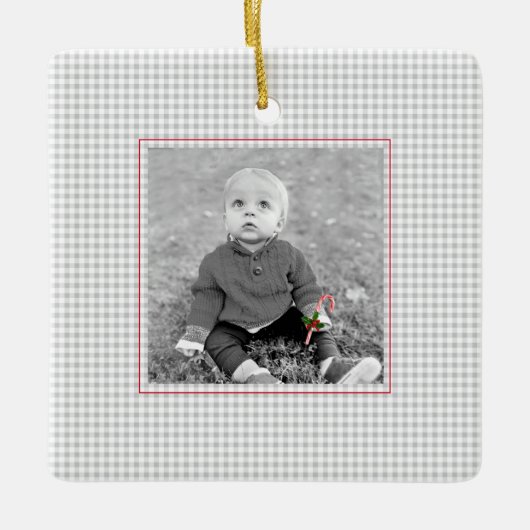 休日の写真名年クラシックのチェック子供の年次 セラミックオーナメント (正面)