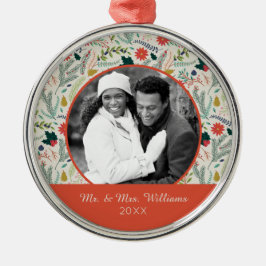 休日の写真|のメリークリスマスの休日の花柄 メタルオーナメント