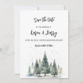 休日の冬の松の木の日付水の色を保存 招待状 (正面)