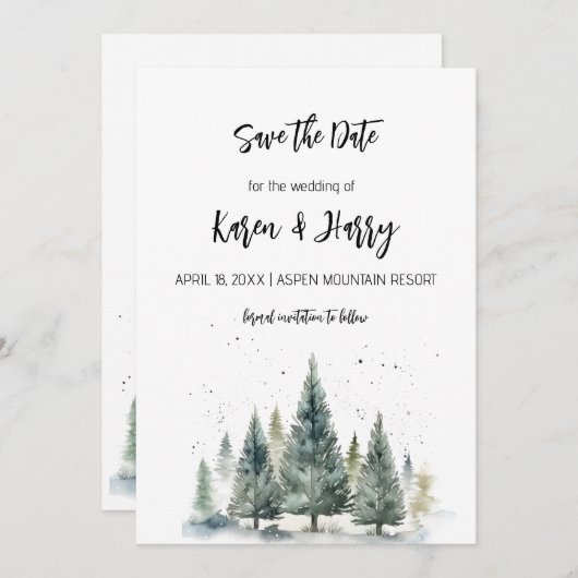 休日の冬の松の木の日付水の色を保存 招待状 (正面/裏面)