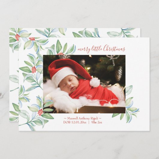 休日の出産の発表カード（写真あり） サンキューカード (正面/裏面)