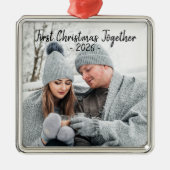 休日の初めてのクリスマスフォトシーズンスクリプト メタルオーナメント (正面)