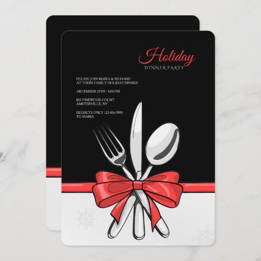 休日の夕食のパーティの招待状 招待状 (正面/裏面)