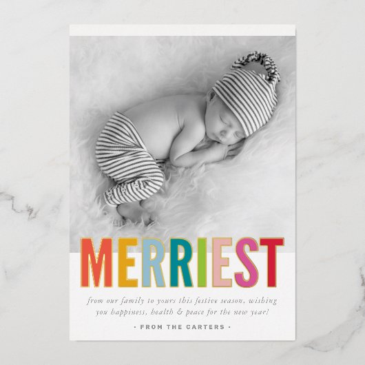 休日の家族の写真メリー明るいカラフル 箔シーズンカード (正面)