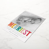 休日の家族の写真メリー明るいカラフル 箔シーズンカード (回転した状態)