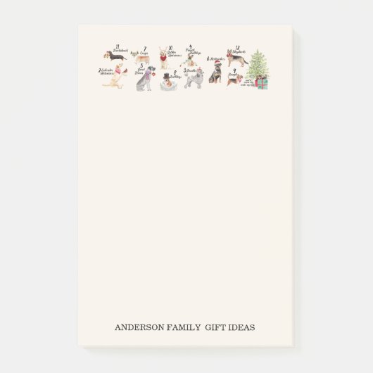 休日の帽子のスカーフのノートのクリスマスの12匹の犬 ポストイット (正面)