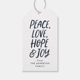 休日の平和の愛を希望する喜びネイビーブルークリスマス ギフトタグ