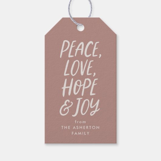 休日の平和ラブホープ喜び中立ピンクのクリスマス ギフトタグ (正面)