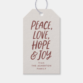 休日の平和ラブホープ喜び赤タイプのクリスマス ギフトタグ