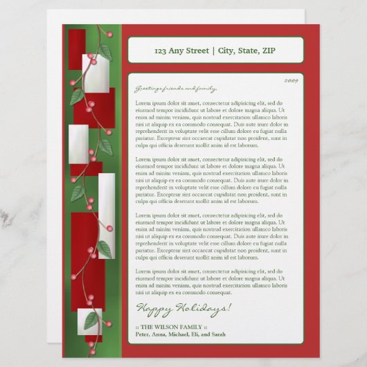 休日の年次時事通信レターヘッド: ヒイラギの果実 レターヘッド (正面/裏面)